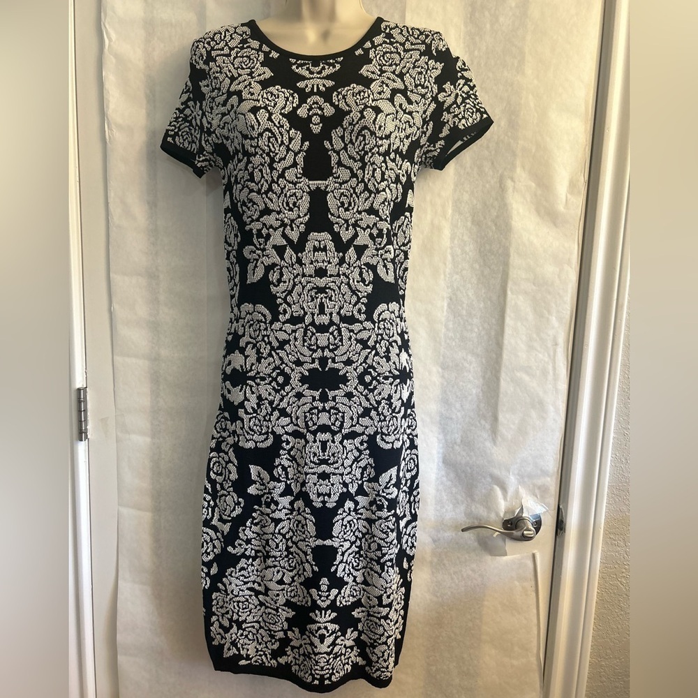 Carmen Marc Valvo black & white textured jacquard dress NWT‎ Sz-XS. T13